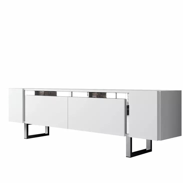 TV-taso, Valkoinen Hopea, 100% Melamiinipinnoitettu Lastulevy, 18 mm, Metallijalat, 180x50x30 cm, Tyylikäs ja Moderni - TV-tasot - 8684283557240 - 1