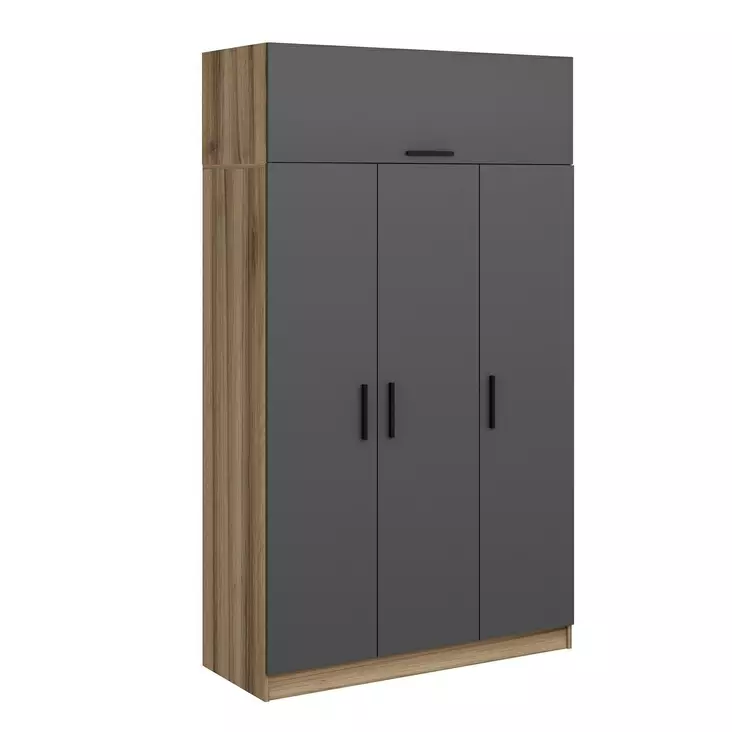 Tyylikäs ja Kestävä Vaatekaappi - Anthracite Dore, 100% Melamiinipinnoitettu, 135x235x52 cm, Useita Hyllyjä - Vaatekaapit - 8683742559450 - 1