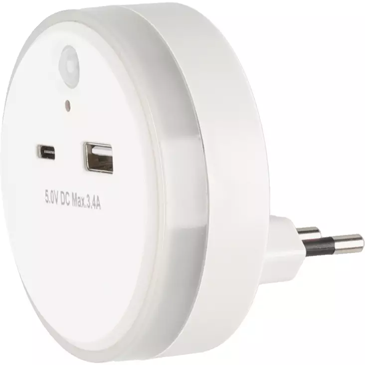 USB-laturi ja yÃ¶valo liiketunnistimella - Verkkolaturit - 6410416299020 - 1