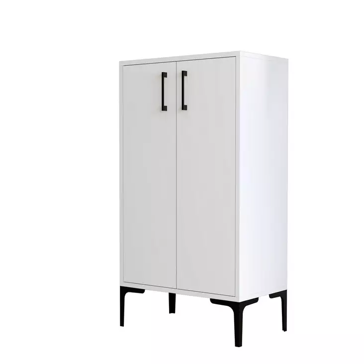 Valkoinen Kenkäkaappi - 100% Melamiinipinnoitettu Lastulevy, 60x111x35 cm, Metallijalat, Muovikahvat, Useita Hyllyjä - Kenkäkaapit - 8683342460880 - 1