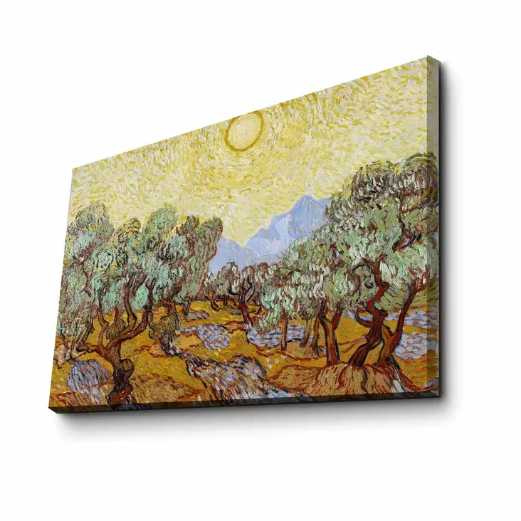 Van Gogh Olive Trees 1889 - Monivärinen 100% Mokkanahkakangas, 45x70 cm, 3 cm Paksu Puukehys, Seinäkoriste - Taulut ja kehykset - 8681875399950 - 1