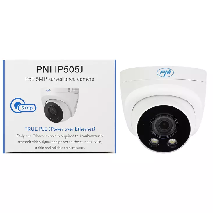 Videovalvontakamera PNI IP505J POE, 5MP, kupoli, 2,8mm, ulkokäyttöön, valkoinen - PNI tuotteet - 5949066536830 - 1
