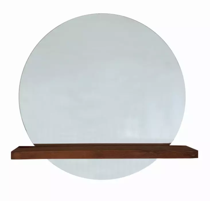 Walnut Peili ja Hyllysetti - 100% Mäntyä, 70x70 cm Peili, 70x3x15 cm Hylly, Helppo Asennus, Tyylikäs Sisustusratkaisu - Peilit - 8681875708530 - 1