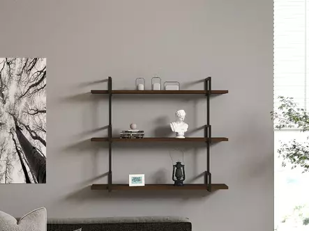 Seinähylly, saksanpähkinä, 87 cm leveä, kestävä, lisäsäilytystila - Seinähyllyt - 8681875449631 - 2