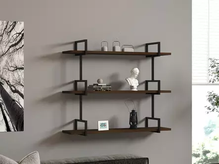 Seinähylly, saksanpähkinä, 87 cm leveä, kestävä, lisäsäilytystila - Seinähyllyt - 8681875449631 - 1