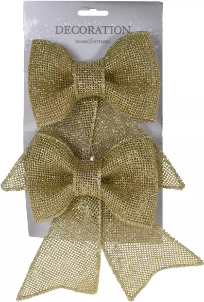 Koriste rusetti 18 cm kulta 2 kpl - Joulukoristeet ja -tekstiilit - 8719202715491 - 1