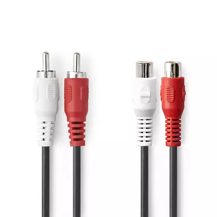 Stereoäänikaapeli | 2x RCA uros | 2x RCA Naaras | Niklattu | 2.00 m | Pyöreä | Musta | Label - Audiokaapelit - 5412810420391 - 1