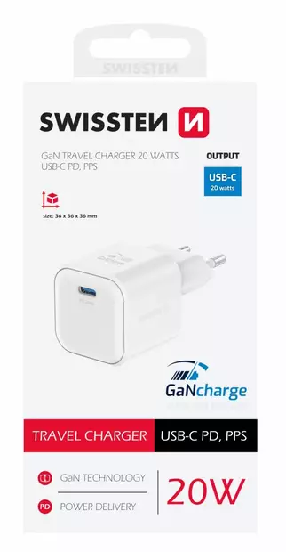 Swissten GaN USB-C 20W -laturi - Verkkolaturit - 8595217484351 - 2