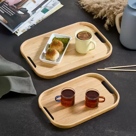 Bambutarjotinsetti (2 kpl) - Monivärinen, 100% bambu, Koko: 27,6x39,7x2 cm & 22,5x33x2 cm, Ei konepesua - Tarjoiluastiat - 8684283915361 - 2