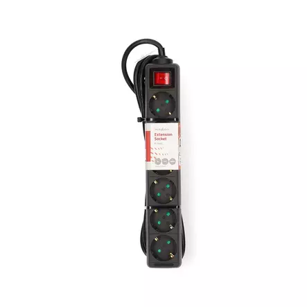 Jatkojohto | Maadoitettu virtaliitin / Tyyppi F (CEE 7/7) | 6-suuntainen | 5.00 m | 3680 W | 16 A | Maadoituksen tyyppi: Sivukontaktit | 230 V AC 50/60 Hz | Pistokannan kulma: 45 ° | H05VV-F 3G1.5mm² | On/off-kytkin | Musta - Jatkojohdot - 5412810466061 - 66