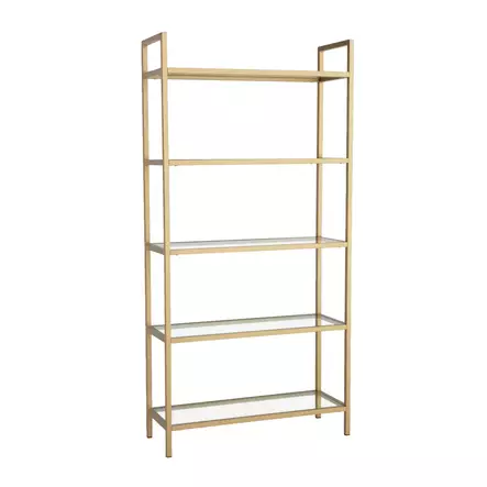 Kultainen Kirjahylly - 100% Karkaistu Lasi, 4mm, 80x165x30cm, Metalli Runko, Useita Hyllyjä, 35kg Kantavuus - Kirjahyllyt - 8683342295581 - 1