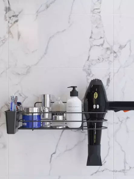 Kylpyhuoneen Järjestäjä - Musta 100% Metalli, Koko 9x36x12 cm, Kestävä 4-5 kg, Tyylikäs ja Käytännöllinen - Kylpyhuonetarvikkeet - 8683742916161 - 1