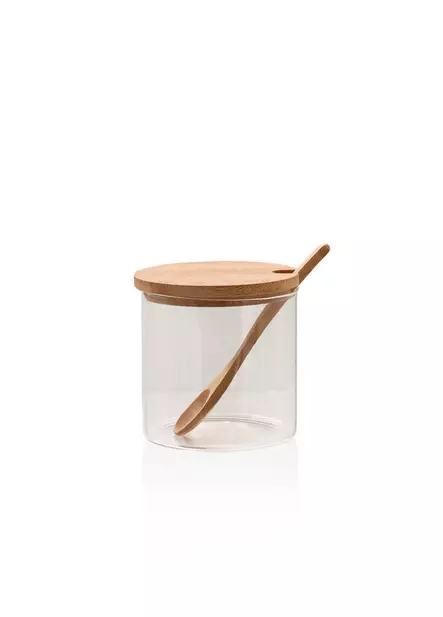 Lasiastia 350 ml: Tyylikäs ja Kestävä Säilytysratkaisu Bambukannella - 9x9x9 cm, 100% Lasi, Ei Astianpesukoneeseen - Päivittäiskeittiötarvikkeet - 8684282427001 - 1