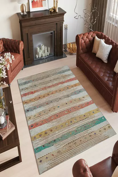 Monivärinen Matto 80x120 cm - 100% Polyesteri, Antibakteerinen, Ekologinen, Konepestävä, Liukumaton Alusta - Pienet matot ja käytävämatot - 8683342902601 - 2