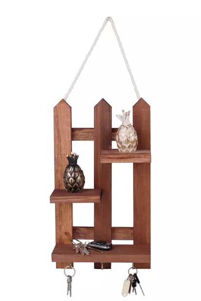 Puinen Avainpidike - Tyylikäs ja Käytännöllinen Sisustuselementti, Pähkinänvärinen, Koko: 40x23x9 cm, Monikäyttöinen Lahja - Hyllyt ja naulakot - 8683342261791 - 1