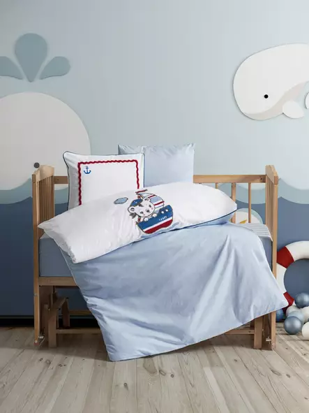 Ranforce-vauvanpeittosetti, sininenvalkoinenpunainen, 100 x 150 cm, 100% puuvilla, konepestävä - Tyynyt ja peitot - 8683742575801 - 1