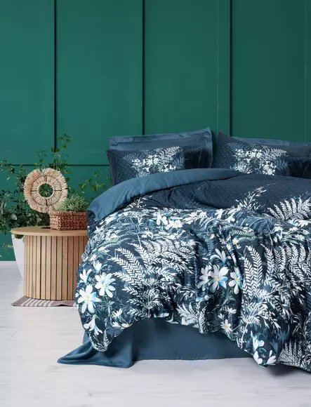 Satiini kaksinkertainen pussilakanasetti, petroolinvihreä, 200 x 220 cm, kestävä, pehmeä, helppohoitoinen - Lakanat ja tyynyliinat - 8684283403271 - 2