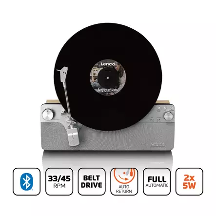 Täysin automaattinen pystysuuntainen levysoitin, jossa on sisäänrakennetut kaiuttimet ja Bluetooth® Hopea - Levysoittimet ja neulat - 8711902086901 - 1