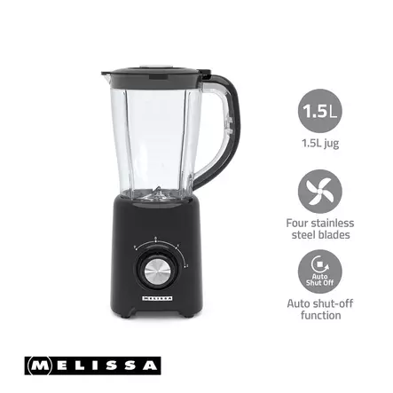 Tehosekoitin | 800 W | 2 nopeutta + pulssi | 4 ruostumattomasta teräksestä valmistettua terää | 1,5 L muovikannu | musta - Tehosekoittimet ja vatkaimet - 8711902090731 - 1