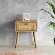 Yöpöytä - Rustiikkinen Tammensävyinen Yöpöytä, 100% Melamiinipinnoitettu, 18 mm, Puiset Jalat, 40x50x35 cm - Yöpöydät - 8682870084841 - 2