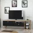 TV-taso, Musta Tammi, 150x47x35 cm, 100% Melamiinipinnoitettu, Skandinaavinen Muotoilu, Useita Hyllyjä, Seinään Kiinnitettävä - TV-tasot - 8682870115101 - 2