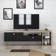 TV-taso, Musta Tammi, 150x47x35 cm, 100% Melamiinipinnoitettu, Skandinaavinen Muotoilu, Useita Hyllyjä, Seinään Kiinnitettävä - TV-tasot - 8682870115101 - 1