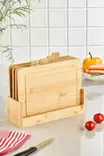 Bambuinen Leikkuulautasetti - 100% Bambu, 4 Kpl 29x24 cm, Teline 30x25 cm, Keittiövälineet, Ei Astianpesukoneeseen - Keittiötyövälineet - 8684283796151 - 2