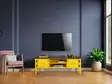 Keltainen TV-taso 150x40x50 cm, 100% MDF, Saranaovi 39 cm, Hylly 37,5x30x30 cm, Sarviapilajalat, Kuusipuu Päällinen - TV-tasot - 8684282295891 - 2