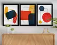 Koristeellinen Kehystetty MDF-maalaus (3-osainen) - Punainen, Sinapinkeltainen, Laivastonsininen, Valkoinen - 38x53 cm - Taulut ja kehykset - 8683743825141 - 2