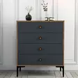 Moderni ja Teollinen Lipasto - 4 Vetolaatikkoa, Pähkinä-Antrasiitti, 100% Melamiinipinnoitettu, 76x90,7x40 cm - Lipastot ja senkit - 8683743327331 - 3