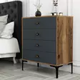 Moderni ja Teollinen Lipasto - 4 Vetolaatikkoa, Pähkinä-Antrasiitti, 100% Melamiinipinnoitettu, 76x90,7x40 cm - Lipastot ja senkit - 8683743327331 - 2