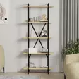 Moderni Kirjahylly, Tammi-Musta, 100% Melamiinipinnoitettu, 72x170x25 cm, Seinään Kiinnitettävä, Lisäsäilytystilaa - Kirjahyllyt - 8683743420421 - 3