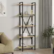 Moderni Kirjahylly, Tammi-Musta, 100% Melamiinipinnoitettu, 72x170x25 cm, Seinään Kiinnitettävä, Lisäsäilytystilaa - Kirjahyllyt - 8683743420421 - 2