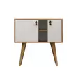 Moderni Konsoli - Tammi Valkoinen - 100% Melamiinipinnoitettu - 80x80x40 cm - PU Nahkakahva - Puujalat - Lipastot ja senkit - 8681875207491 - 1