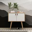 Moderni Konsoli - Tammi Valkoinen - 100% Melamiinipinnoitettu - 80x80x40 cm - PU Nahkakahva - Puujalat - Lipastot ja senkit - 8681875207491 - 3
