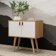 Moderni Konsoli - Tammi Valkoinen - 100% Melamiinipinnoitettu - 80x80x40 cm - PU Nahkakahva - Puujalat - Lipastot ja senkit - 8681875207491 - 2