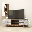 Moderni TV-taso, 145x37x35 cm, Pähkinä Valkoinen, 100% Melamiinipinnoitettu, Seinään Kiinnitettävä, Useita Hyllyjä - TV-tasot - 8681875184471 - 2
