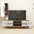 Moderni TV-taso, 145x37x35 cm, Pähkinä Valkoinen, 100% Melamiinipinnoitettu, Seinään Kiinnitettävä, Useita Hyllyjä - TV-tasot - 8681875184471 - 3