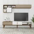 Moderni TV-taso ja seinähylly, 180 cm, pähkinä/valkoinen, 100% melamiinipinnoitettu, 18 mm, muovijalat, 3 pakettia - TV-tasot - 8683742130581 - 2
