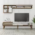 Moderni TV-taso ja seinähylly, 180 cm, pähkinä/valkoinen, 100% melamiinipinnoitettu, 18 mm, muovijalat, 3 pakettia - TV-tasot - 8683742130581 - 3