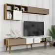 Moderni TV-taso ja seinähylly, 180 cm, pähkinä/valkoinen, 100% melamiinipinnoitettu, 18 mm, muovijalat, 3 pakettia - TV-tasot - 8683742130581 - 5