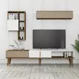 Moderni TV-taso ja seinähylly, 180 cm, pähkinä/valkoinen, 100% melamiinipinnoitettu, 18 mm, muovijalat, 3 pakettia - TV-tasot - 8683742130581 - 4