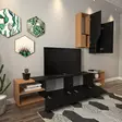 Moderni TV-taso Musta Teak 240x47x37,5 cm - 100% Melamiinipinnoitettu Hiukkaslevy, Useita Hyllyjä, Seinään Kiinnitettävä - TV-tasot - 8681181980231 - 6
