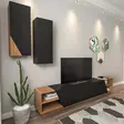 Moderni TV-taso Musta Teak 240x47x37,5 cm - 100% Melamiinipinnoitettu Hiukkaslevy, Useita Hyllyjä, Seinään Kiinnitettävä - TV-tasot - 8681181980231 - 3