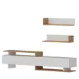 Moderni TV-taso Valkoinen Teak 180x40x37,4 cm - 100% Melamiinipinnoitettu Hiukkaslevy, Useita Hyllyjä, Seinään Kiinnitettävä - TV-tasot - 8681181979631 - 1