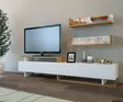 Moderni TV-taso Valkoinen Teak 180x40x37,4 cm - 100% Melamiinipinnoitettu Hiukkaslevy, Useita Hyllyjä, Seinään Kiinnitettävä - TV-tasot - 8681181979631 - 3
