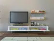 Moderni TV-taso Valkoinen Teak 180x40x37,4 cm - 100% Melamiinipinnoitettu Hiukkaslevy, Useita Hyllyjä, Seinään Kiinnitettävä - TV-tasot - 8681181979631 - 2