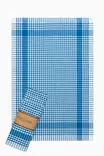 Sininen Keittiöpyyhesetti 5 kpl - 85% Puuvillaa, 45x65 cm, Konepestävä, Tyylikäs Ruudullinen Kuviointi - Keittiötekstiilit - 8683342758451 - 1