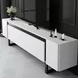 TV-taso, 180x50x30 cm, valkoinen/musta, 100% melamiinipinnoitettu lastulevy, metallijalat, moderni ja tyylikäs design - TV-tasot - 8684283557271 - 5