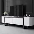 TV-taso, 180x50x30 cm, valkoinen/musta, 100% melamiinipinnoitettu lastulevy, metallijalat, moderni ja tyylikäs design - TV-tasot - 8684283557271 - 2
